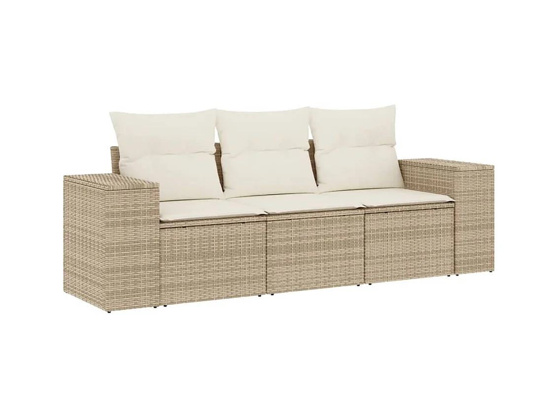 Salon de jardin avec coussins 3 pièces beige résine tressée