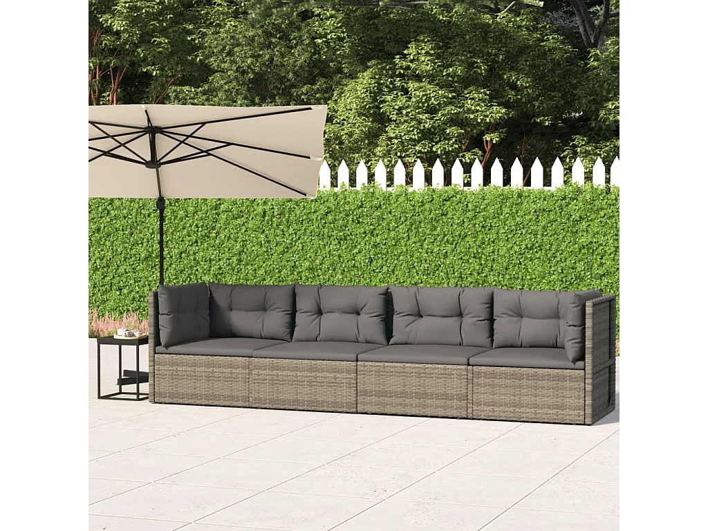 Salon de jardin 4 pièces avec coussins Gris Résine tressée