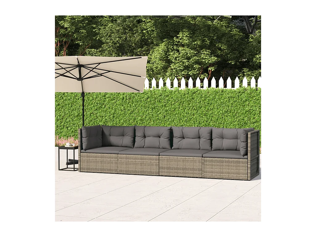 Set de muebles de jardín 4 piezas y cojines ratán sintético gris