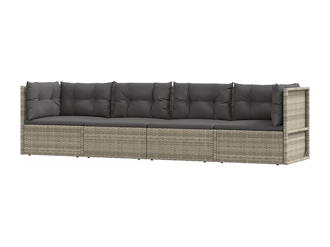 4-delige Loungeset met kussens poly rattan grijs