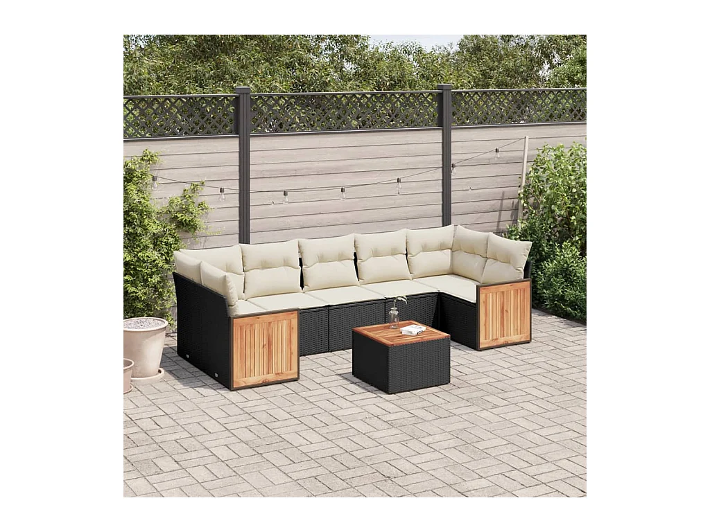 8 peças conjunto sofás de jardim com almofadões vime PE preto