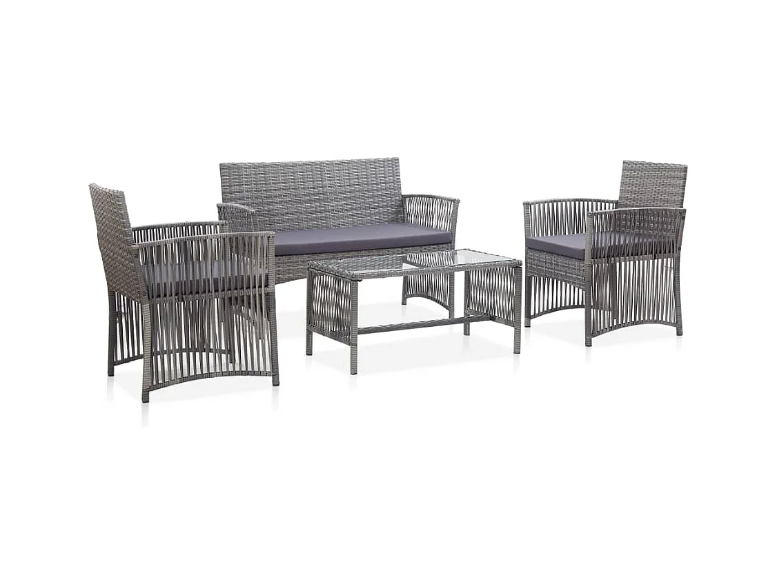 Salon de jardin 4 pièces avec coussin Résine tressée Anthracite