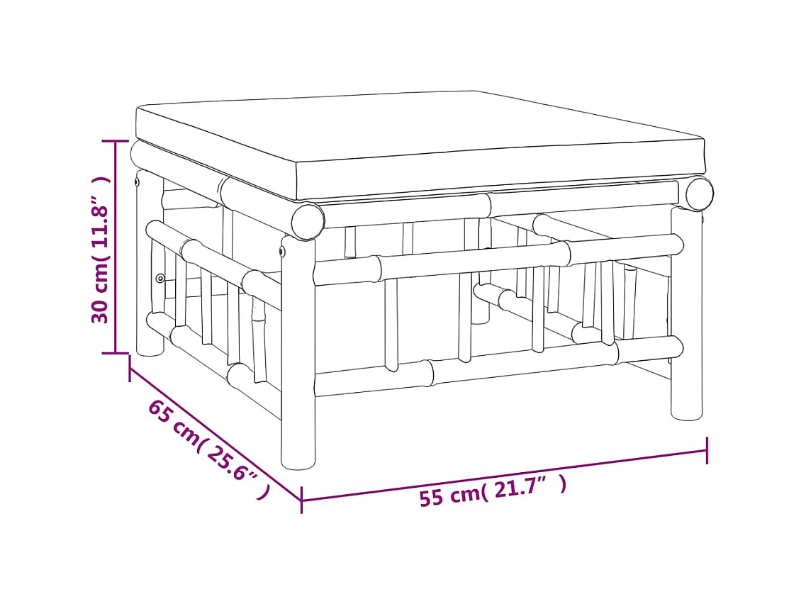Salon de jardin 7 pièces avec coussins blanc crème bambou