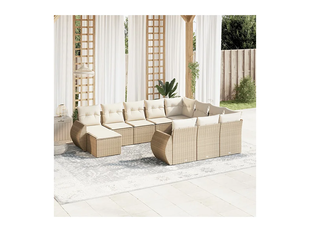 11-delige Tuinset met kussens poly rattan beige