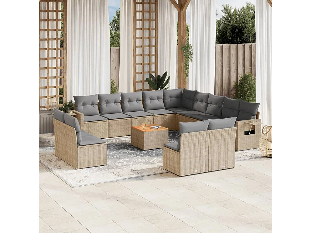 14-delige Loungeset met kussens poly rattan gemengd beige