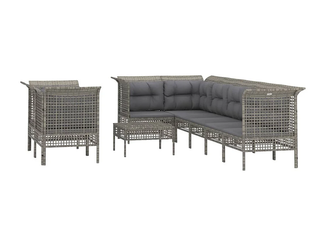 Salon de jardin 9 pièces avec coussins Gris Résine tressée