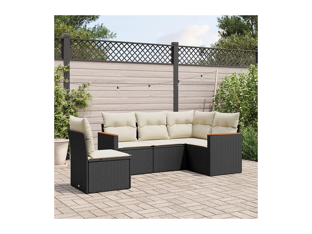 Salon de jardin 5 pièces avec coussins noir résine tressée