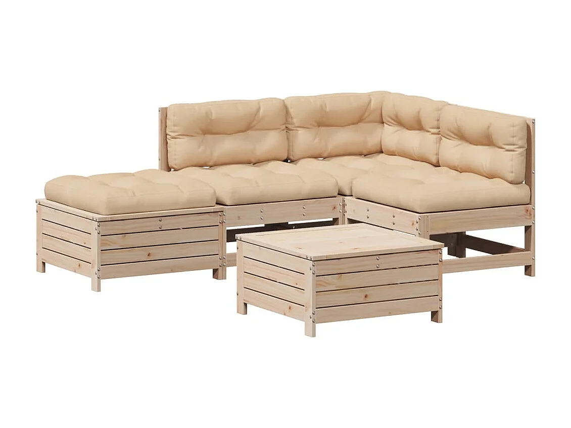 5 peças conjunto lounge de jardim c/ almofadões pinho maciço