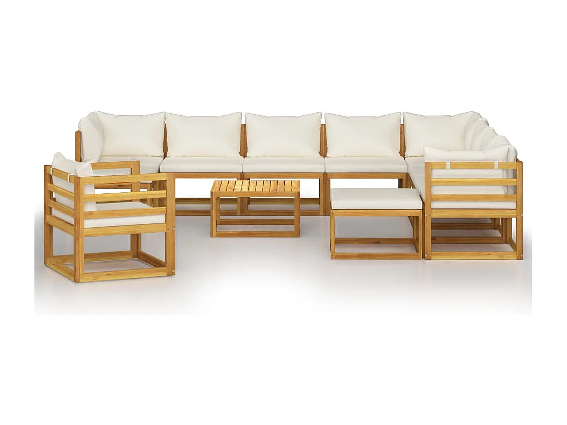 Muebles de jardín 12 piezas cojines crema madera maciza acacia