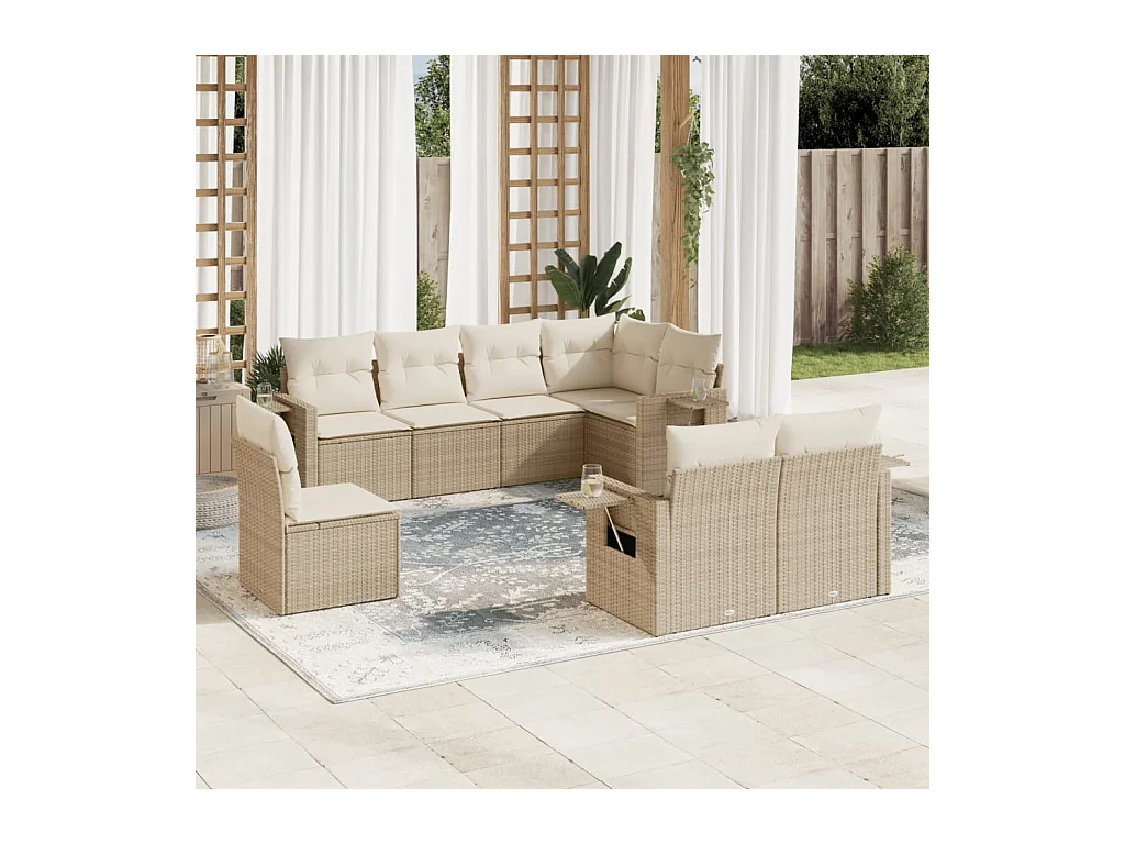 Salon de jardin avec coussins 8 pièces beige résine tressée
