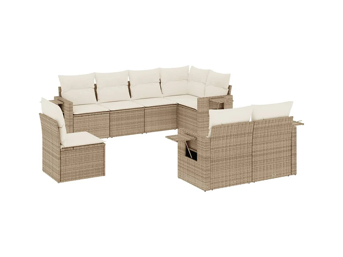 Salon de jardin avec coussins 8 pièces beige résine tressée