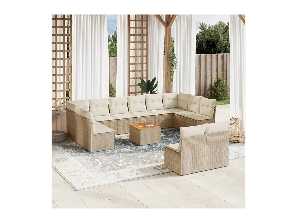 Salon de jardin avec coussins 13 pièces beige résine tressée