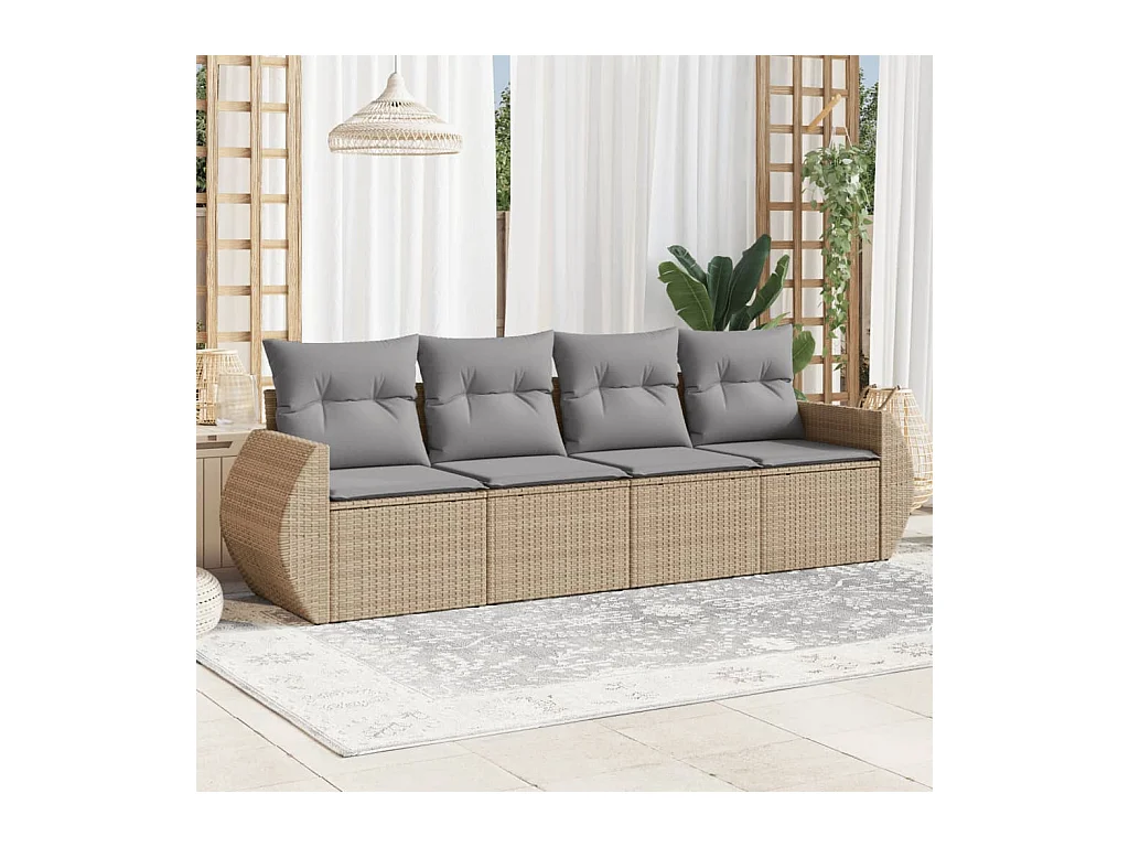 4-delige Loungeset met kussens poly rattan beige