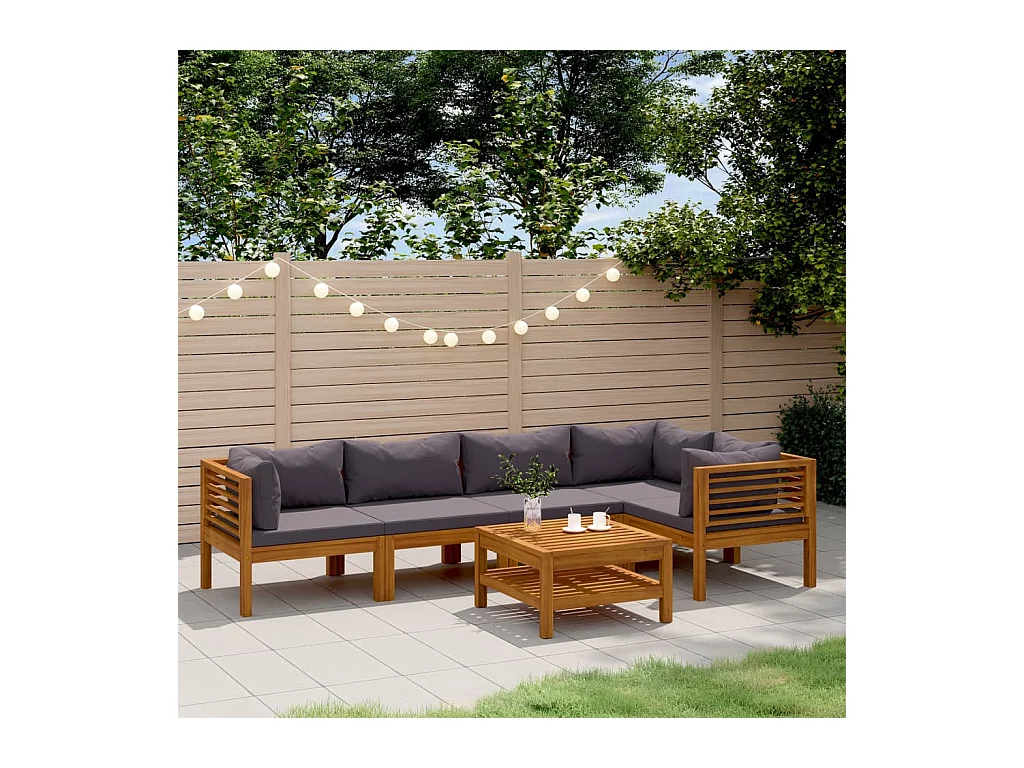 Salon de jardin 6 pièces avec coussin Bois d'acacia solide
