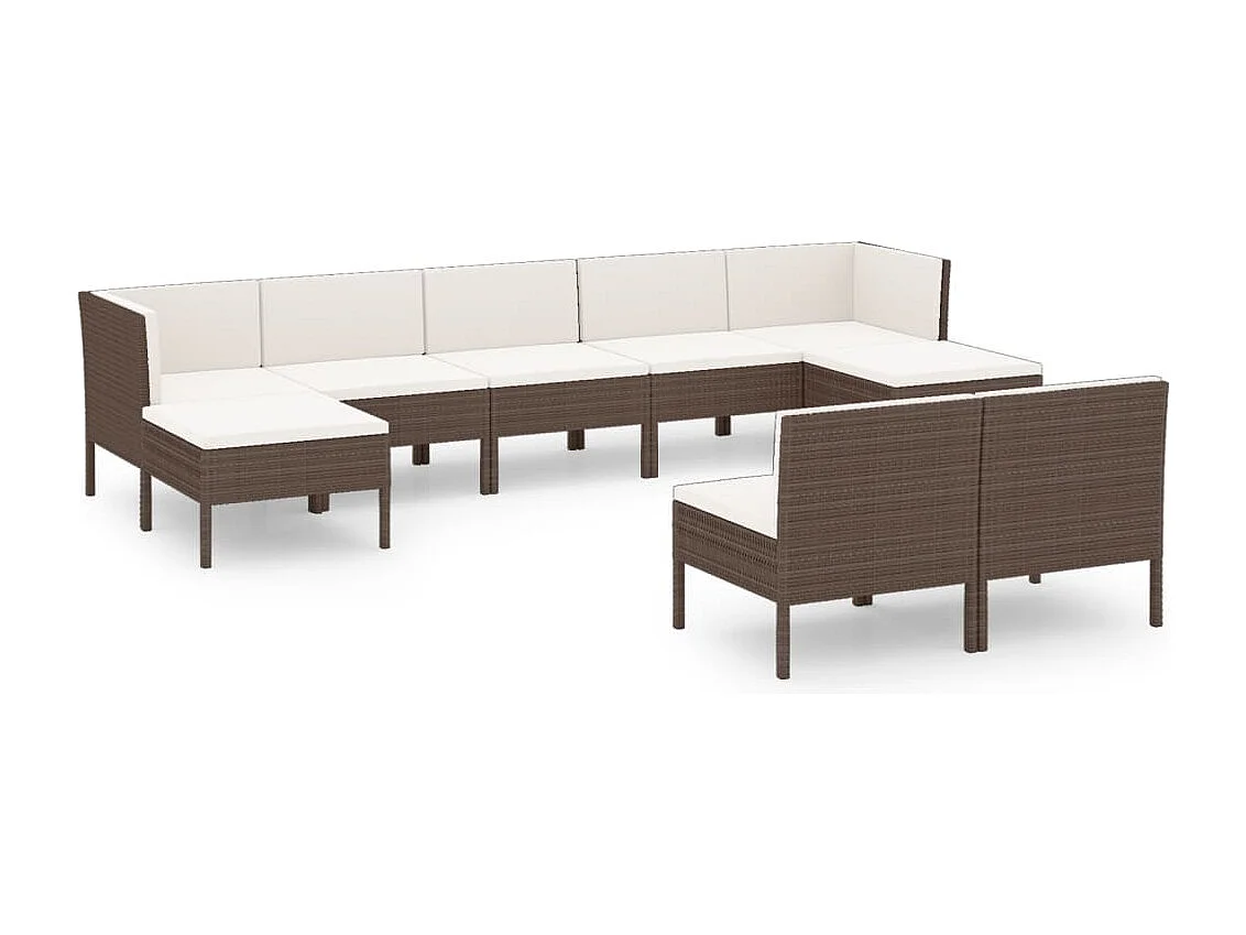 Set muebles de jardín 9 piezas y cojines ratán sintético marrón