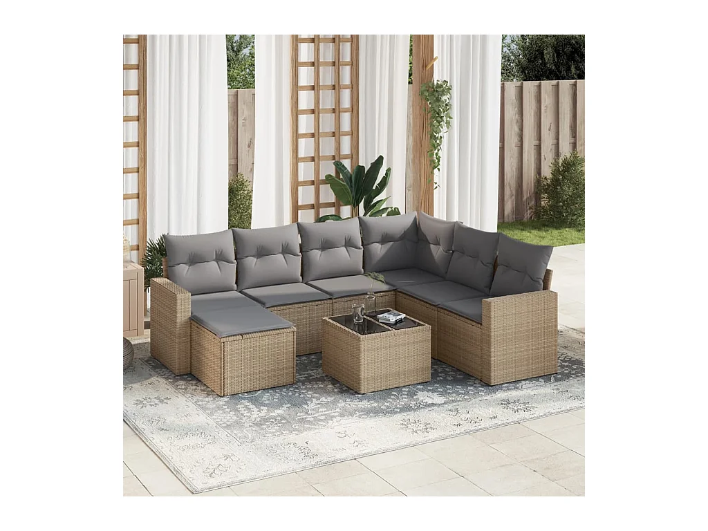 Juego de sofás de jardín con cojines beige 8 piezas ratán PE
