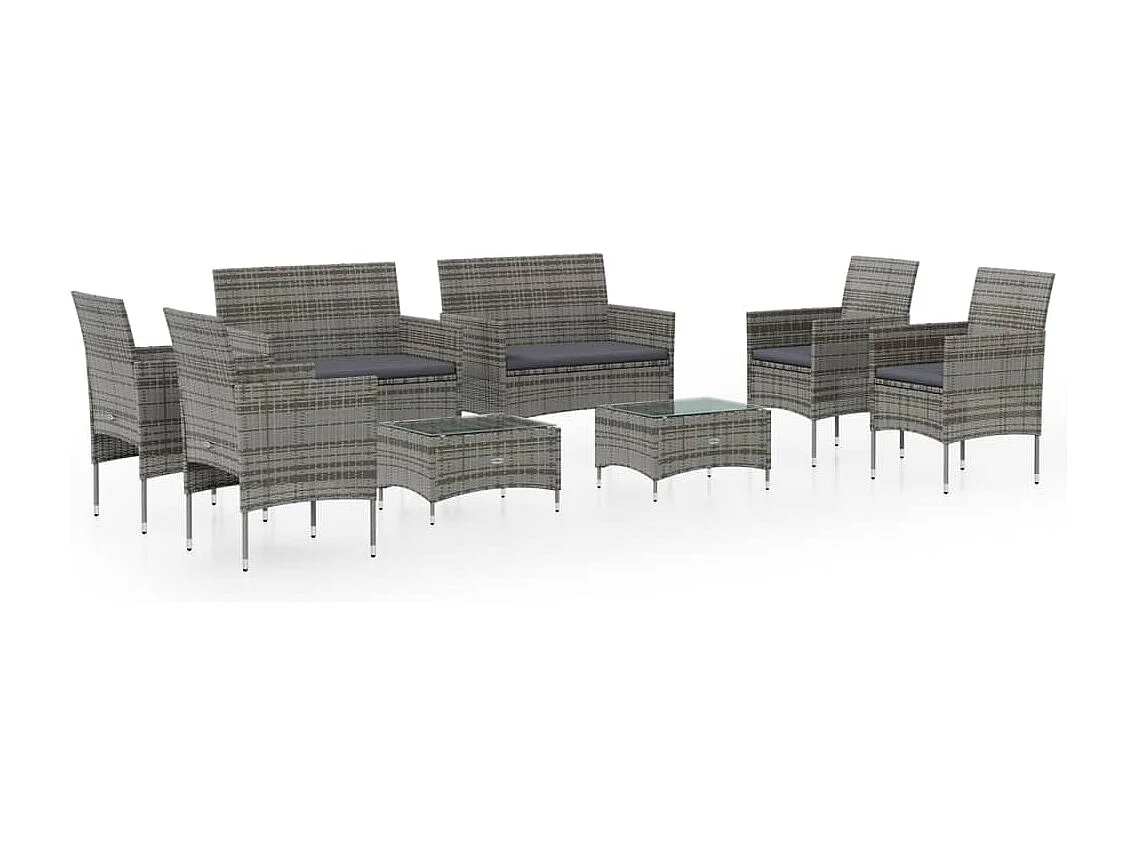 Salon de jardin 8 pièces avec coussins Résine tressée Gris