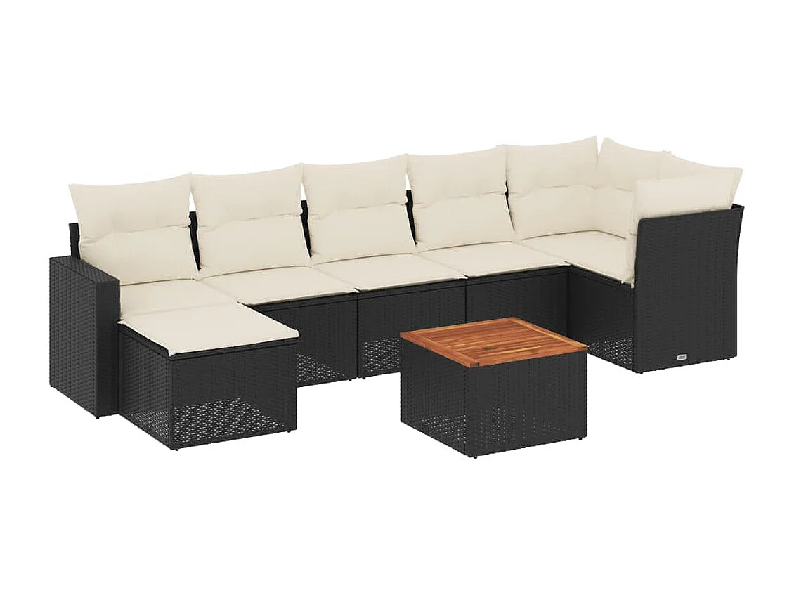 Salon de jardin 8 pièces avec coussins noir résine tressée