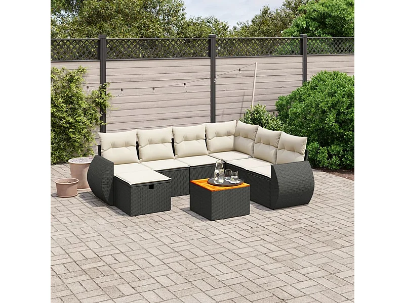 8 peças conjunto sofás de jardim com almofadões vime PE preto