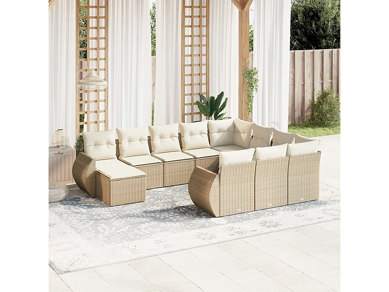 Set de sofás de jardín 11piezas con cojines ratán sintético beige