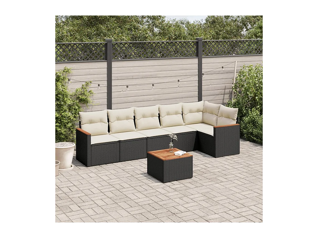 Salon de jardin 7 pièces avec coussins noir résine tressée