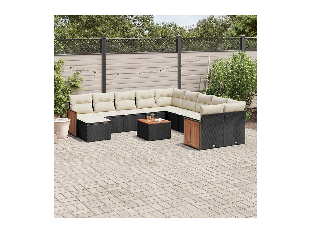 12-delige Loungeset met kussens poly rattan zwart