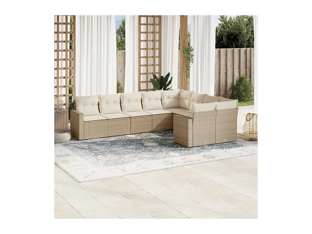 Salon de jardin avec coussins 9 pièces beige résine tressée