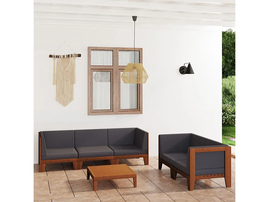 Salon de jardin 6 pièces avec coussins Bois d'acacia solide