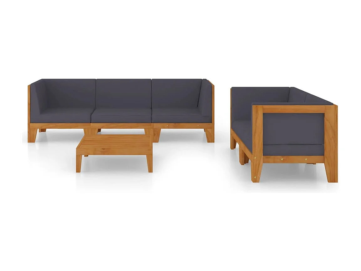 Salon de jardin 6 pièces avec coussins Bois d'acacia solide