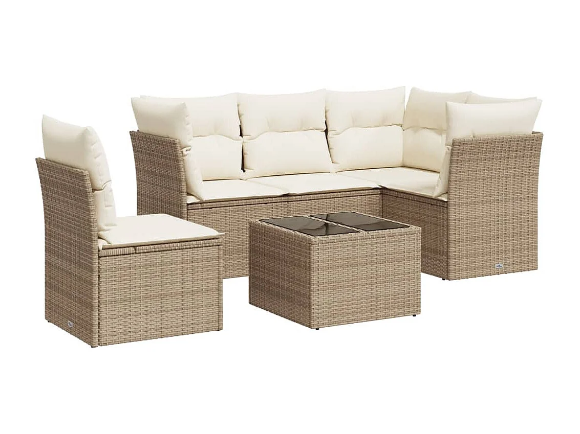 6-delige Loungeset met kussens poly rattan beige
