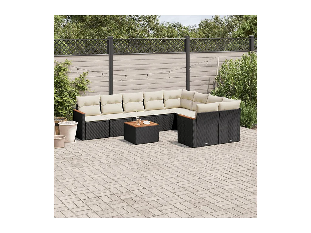 Set de sofás de jardín 10 piezas cojines ratán sintético negro