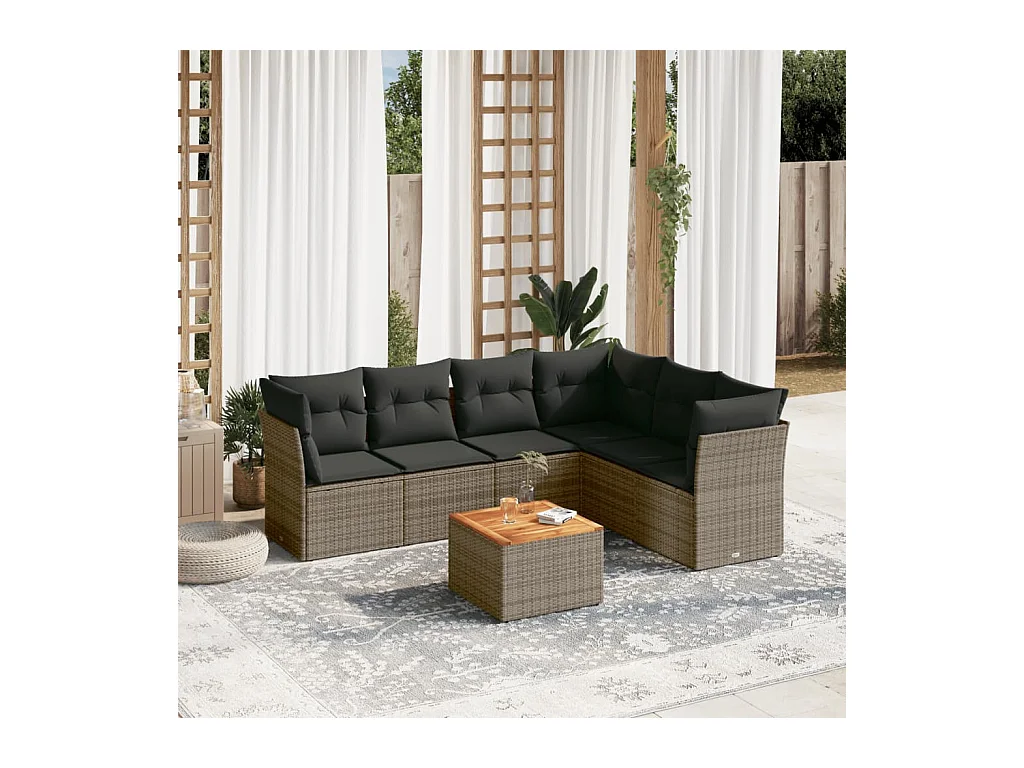 Salon de jardin avec coussins 7 pièces gris résine tressée