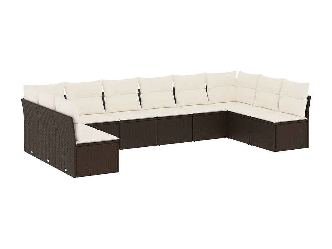 Set de sofás de jardín 10 piezas y cojines ratán sintético marrón