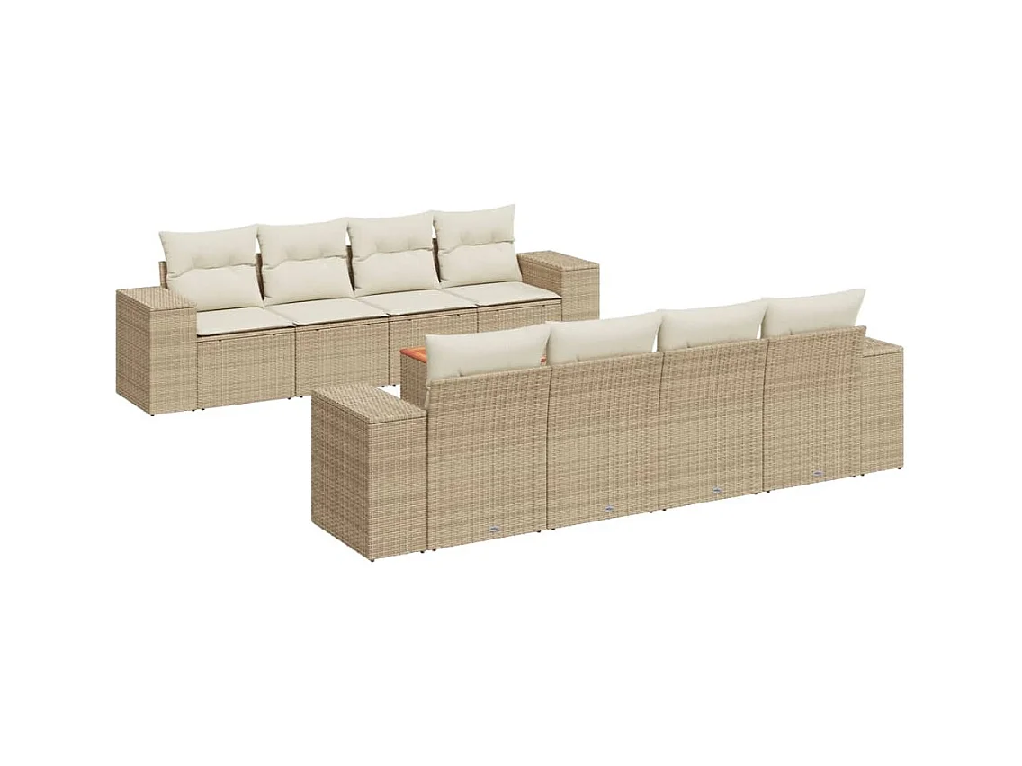 Salon de jardin avec coussins 9 pièces beige résine tressée