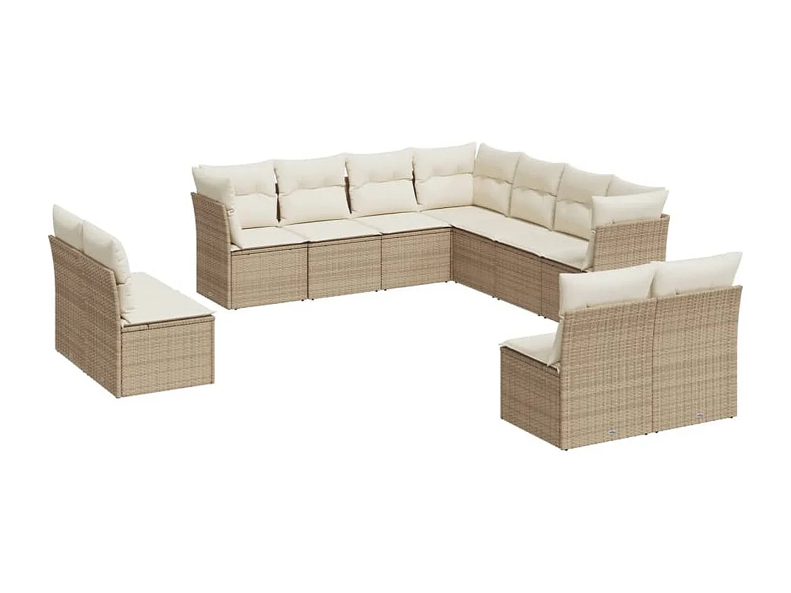 11-delige Tuinset met kussens poly rattan beige