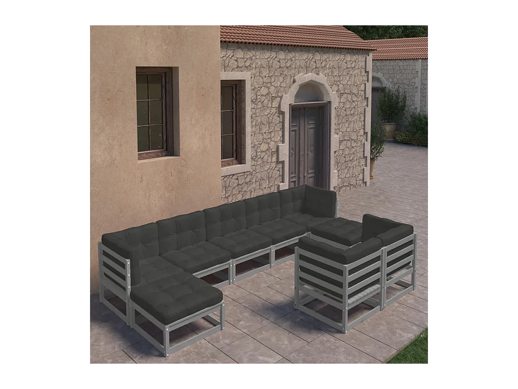 Juego de muebles de jardín 9 piezas y cojines madera maciza pino