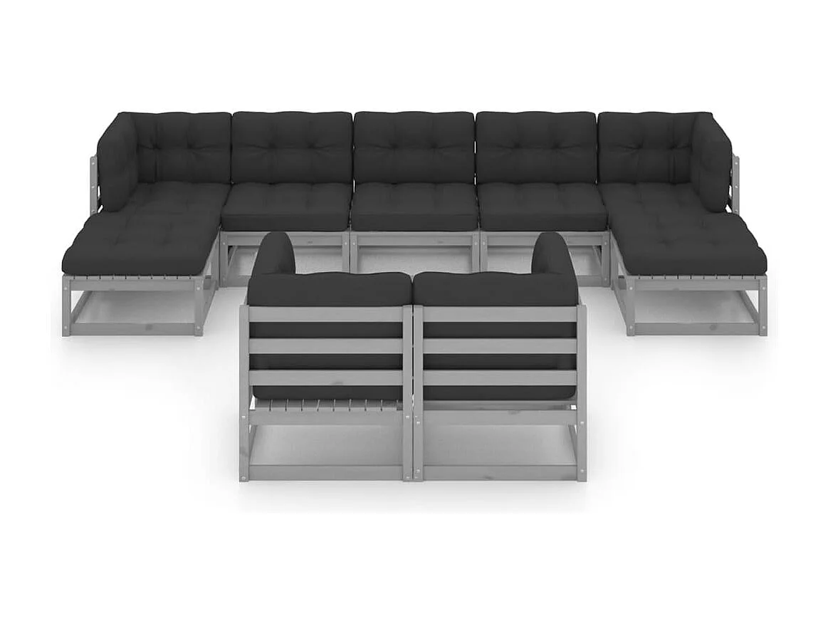 9peças conjunto lounge de jardim c/ almofadões pinho maciço cinza