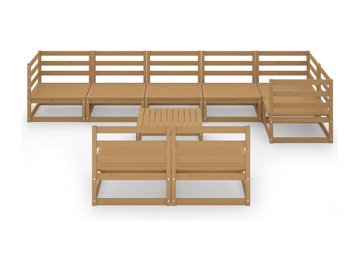 Salon de jardin 9 pièces marron miel bois de pin massif