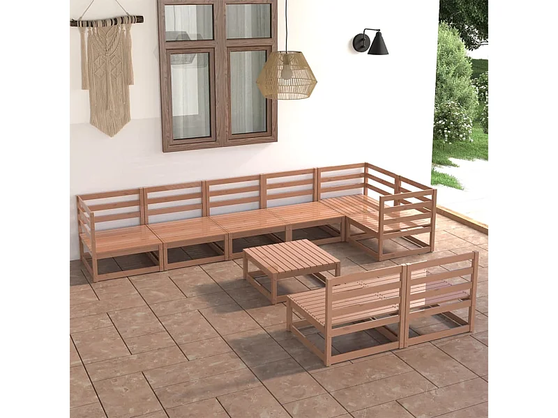 Muebles de jardín 9 piezas marrón miel madera maciza de pino
