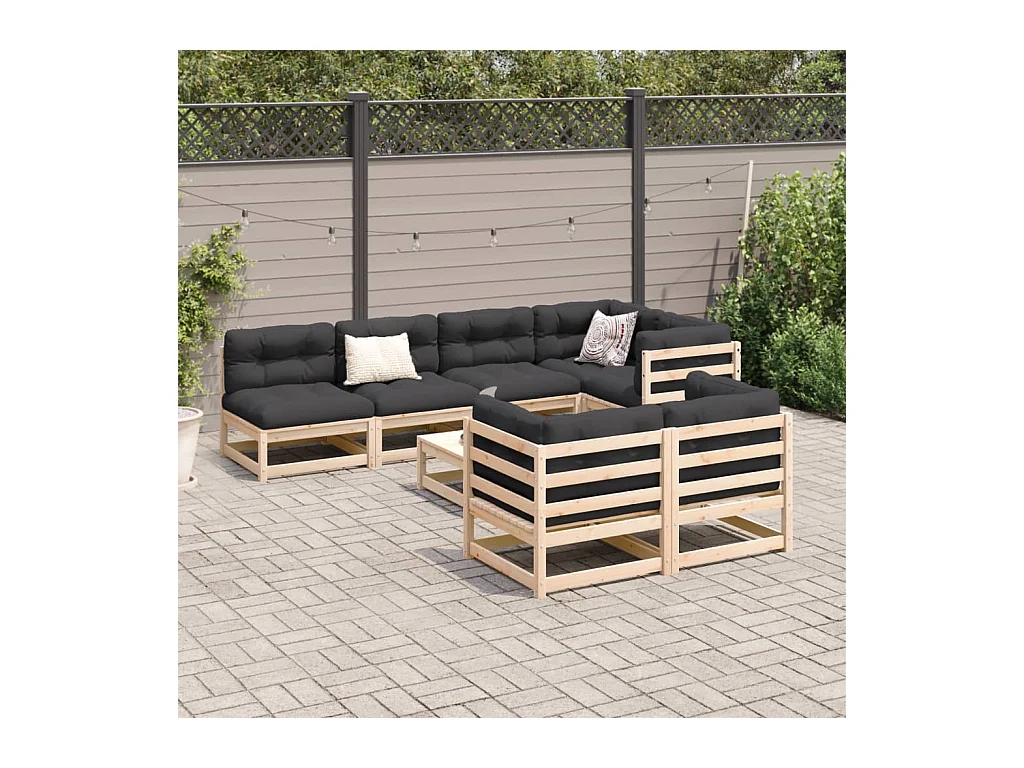 Salon de jardin 8 pièces bois de pin massif