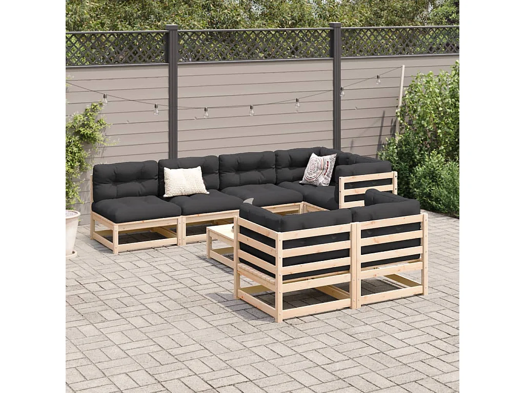 Salon de jardin 8 pièces bois de pin massif