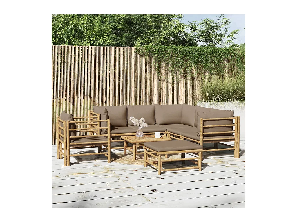Salon de jardin 8 pièces avec coussins taupe bambou