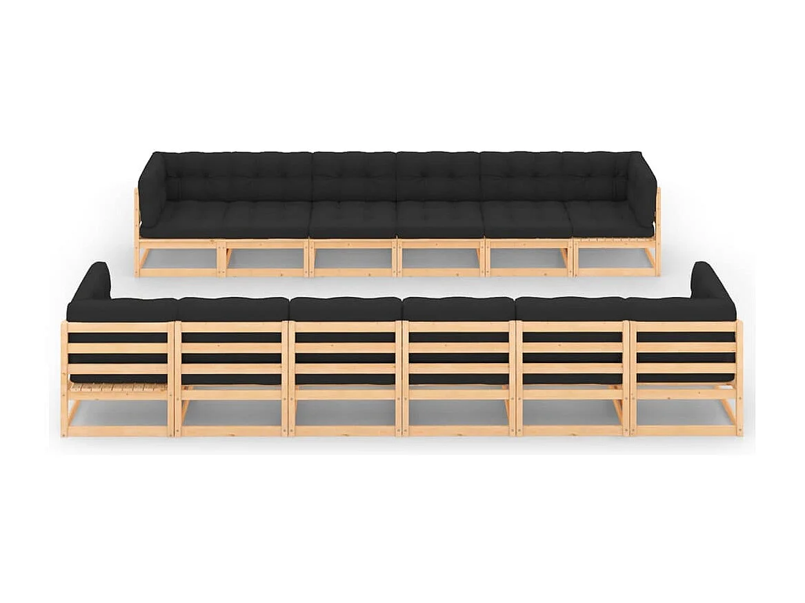 12 peças conj. lounge jardim c/ almofadões antracite pinho maciço