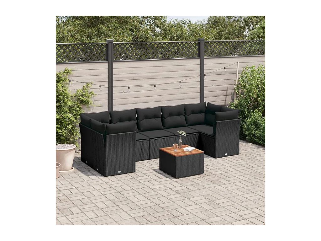 8 peças conjunto sofás de jardim com almofadões vime PE preto