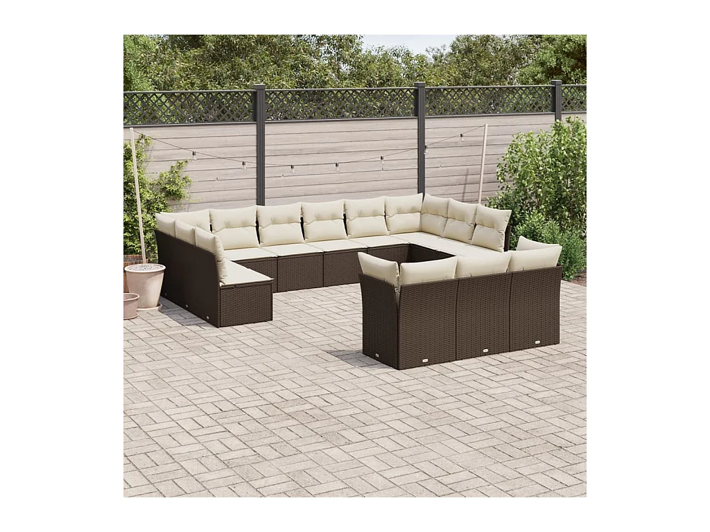 13-delige Loungeset met kussens poly rattan bruin