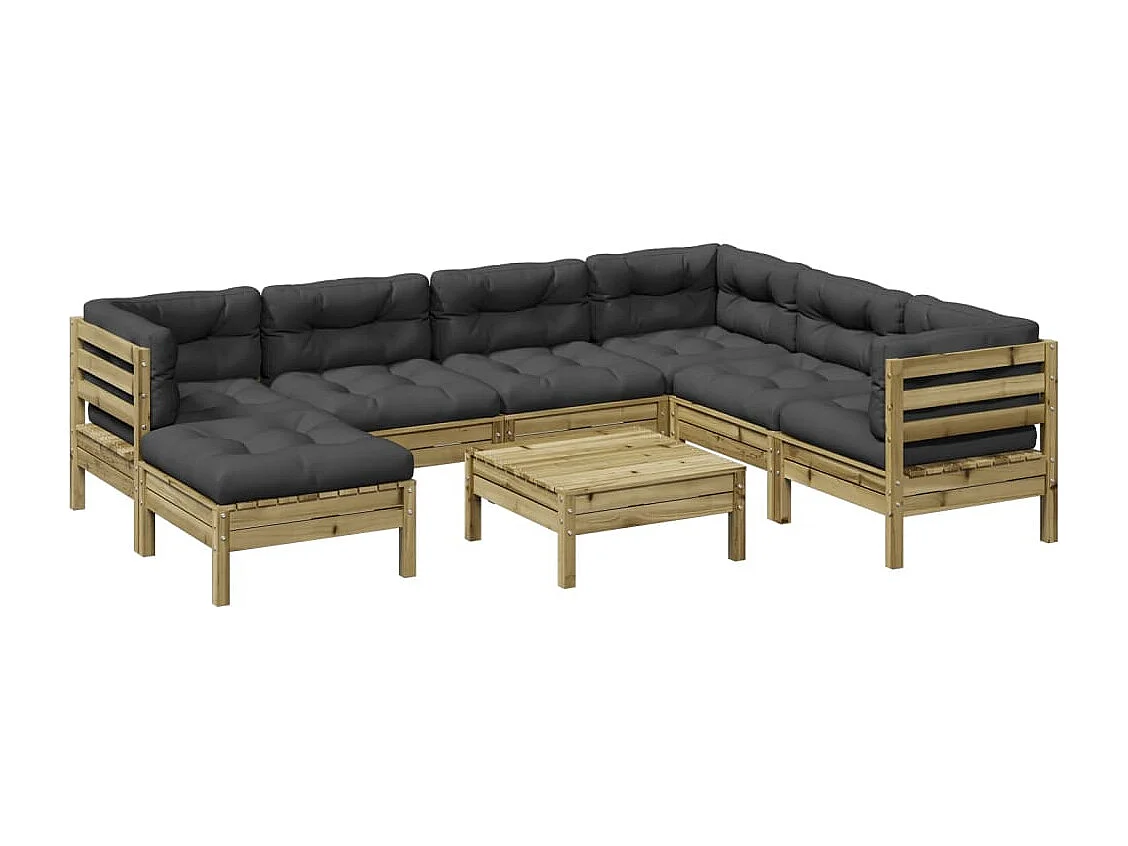 Salon de jardin 8 pièces avec coussins bois de pin imprégné