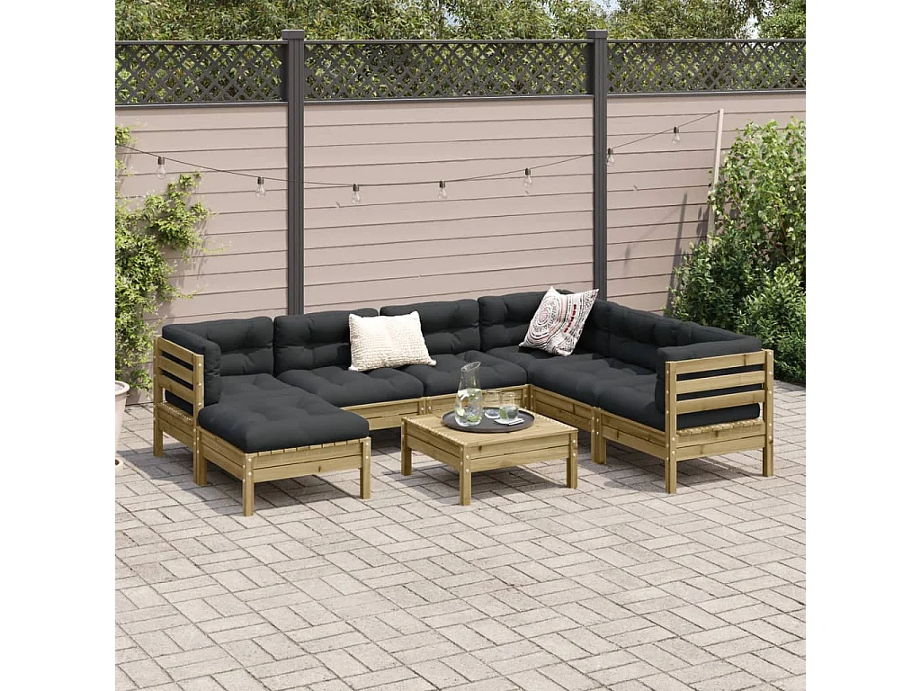 Salon de jardin 8 pièces avec coussins bois de pin imprégné