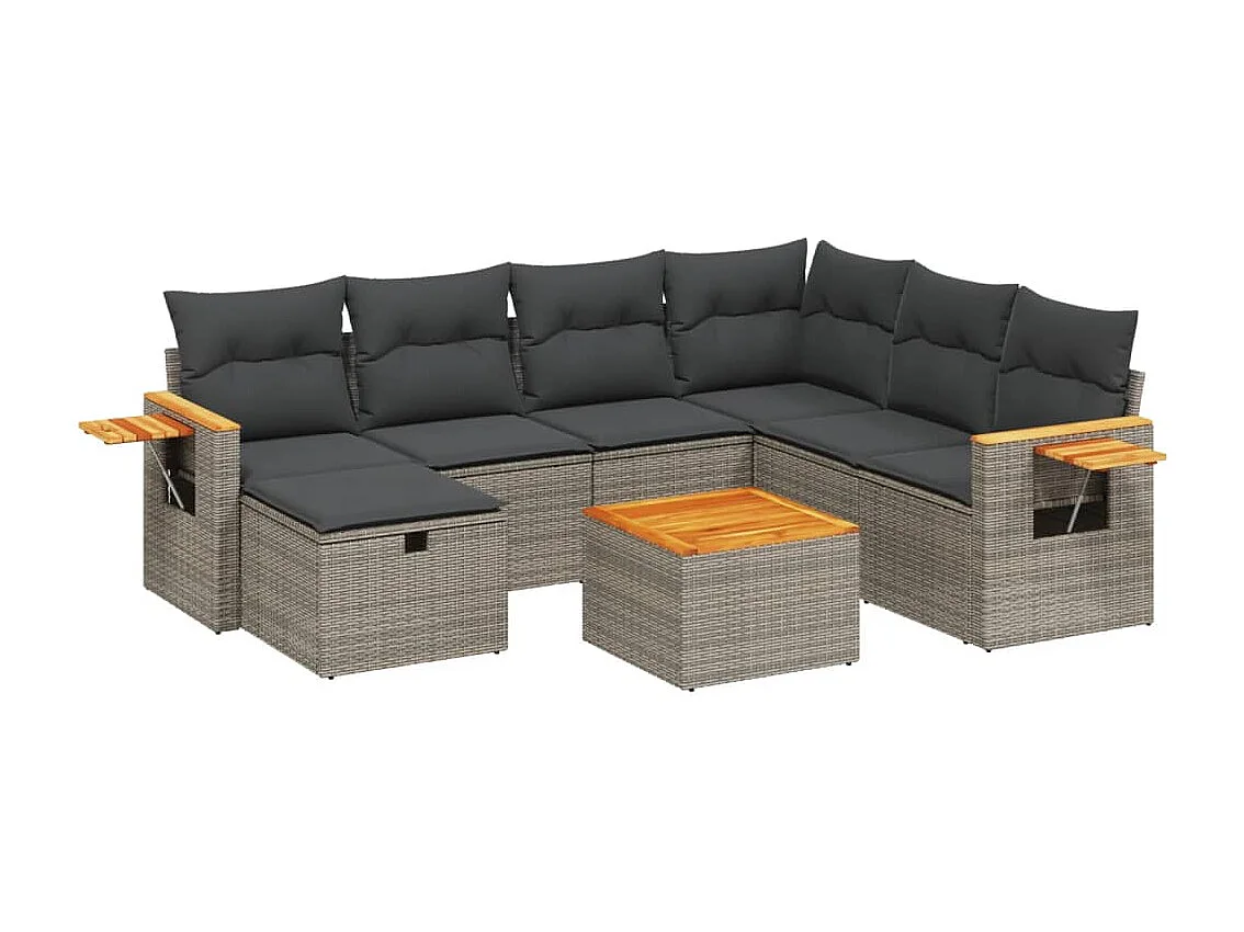 Salon de jardin 8 pièces avec coussins gris résine tressée