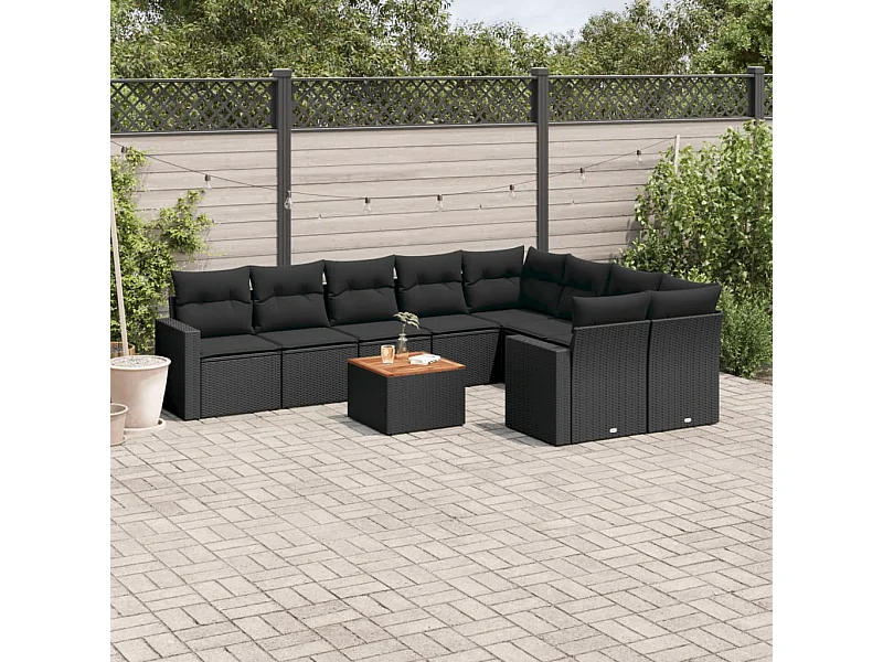 10 peças conjunto sofás de jardim c/ almofadões vime PE preto