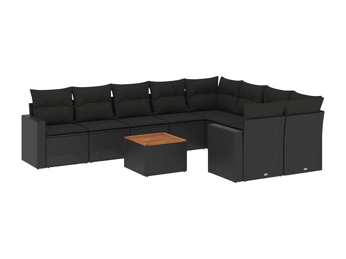 Salon de jardin 10 pièces avec coussins noir résine tressée